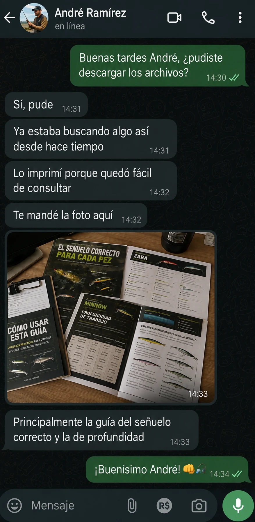 Testimonio de cliente con las fichas de la guía